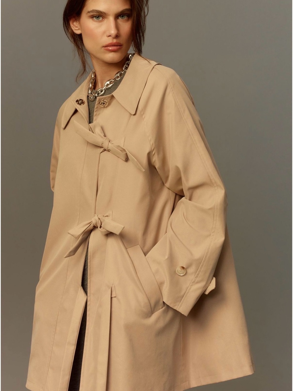 Maeve Tan Tie-Front Trench Coat
